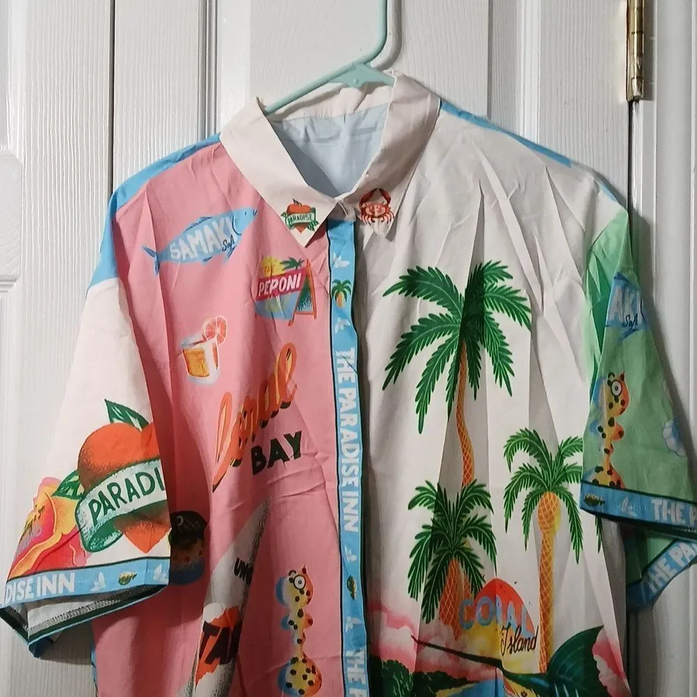 Paradise Inn Tropical Beachy Y2K lounge pajama set  shirt shorts  Sz 2XL  NWOT
